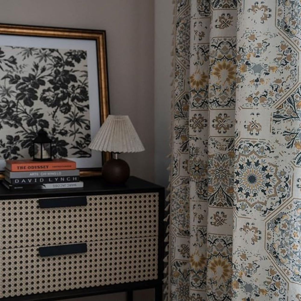 Floral Medallion Tassel Curtain - Polyester Fabric - Boho Chic Window Treatment - Image 3
