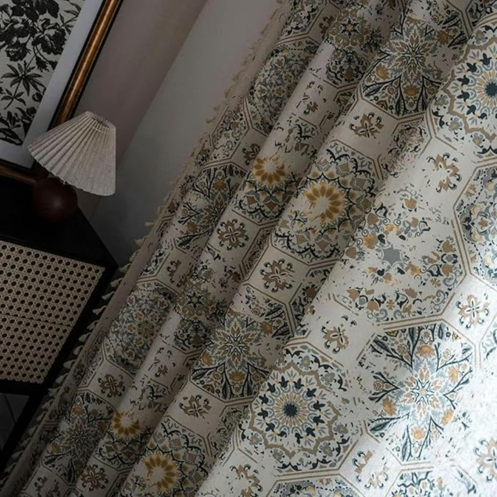 Floral Medallion Tassel Curtain - Polyester Fabric - Boho Chic Window Treatment - Image 4