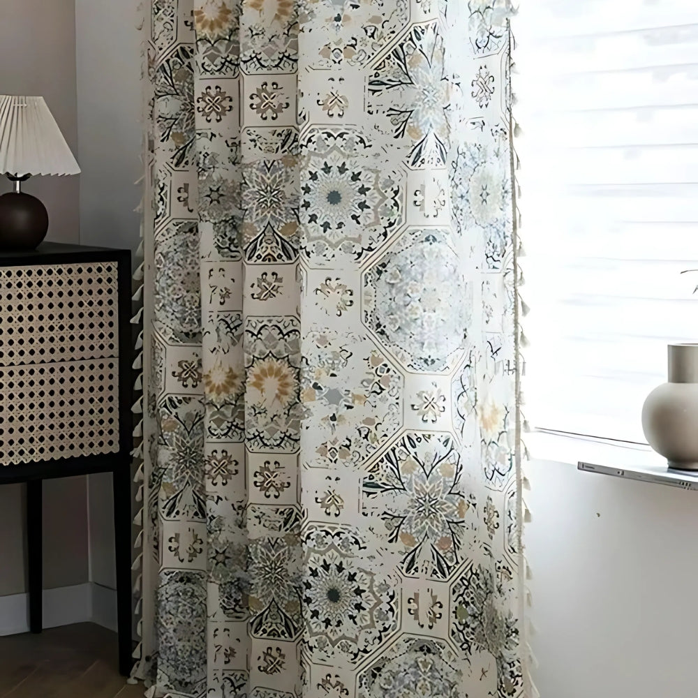 Floral Medallion Tassel Curtain - Polyester Fabric - Boho Chic Window Treatment - Image 5