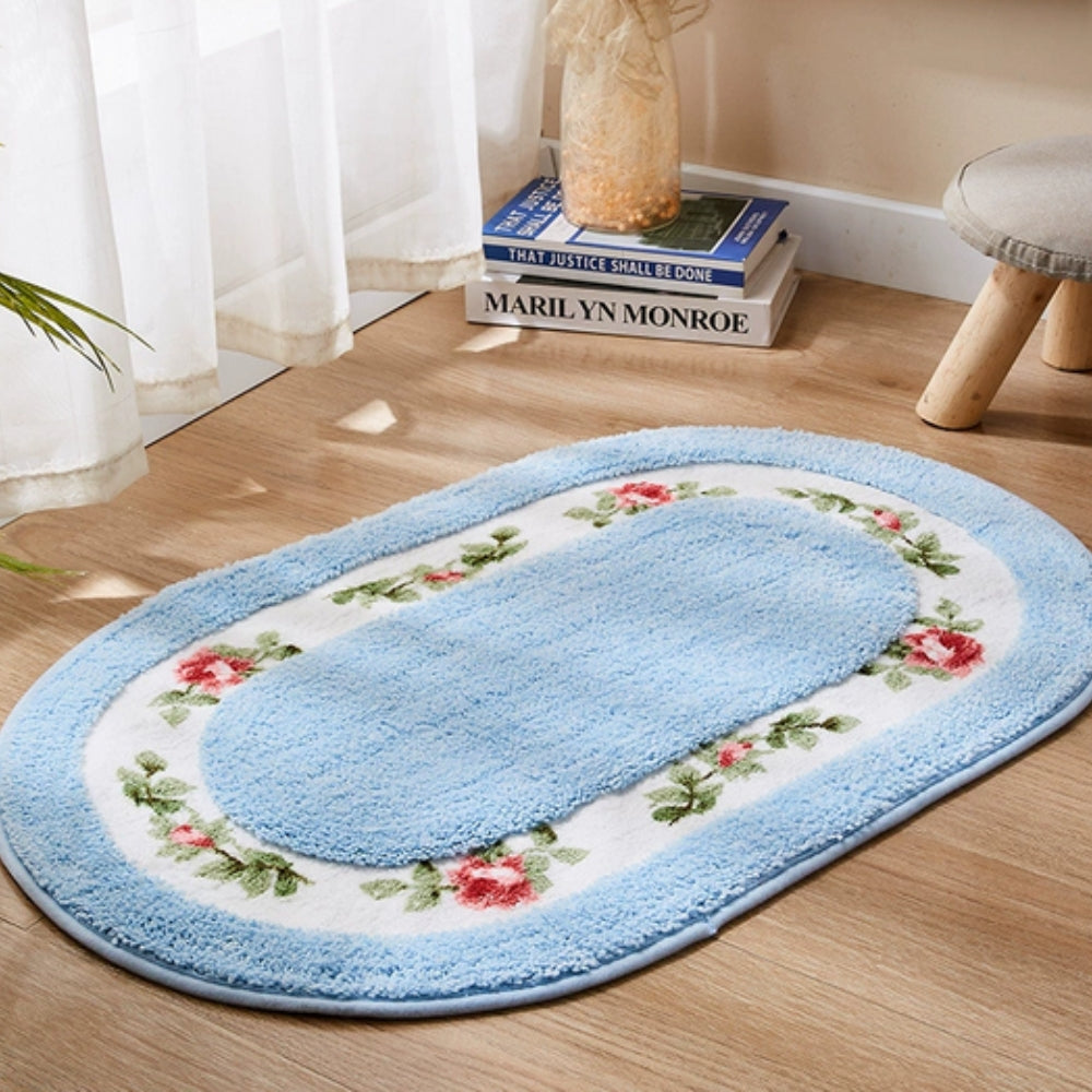 Floral Oval Bath Mat - Plush Microfibre Rug - Elegant Style - Image 3