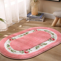 Floral Oval Bath Mat - Plush Microfibre Rug - Elegant Style