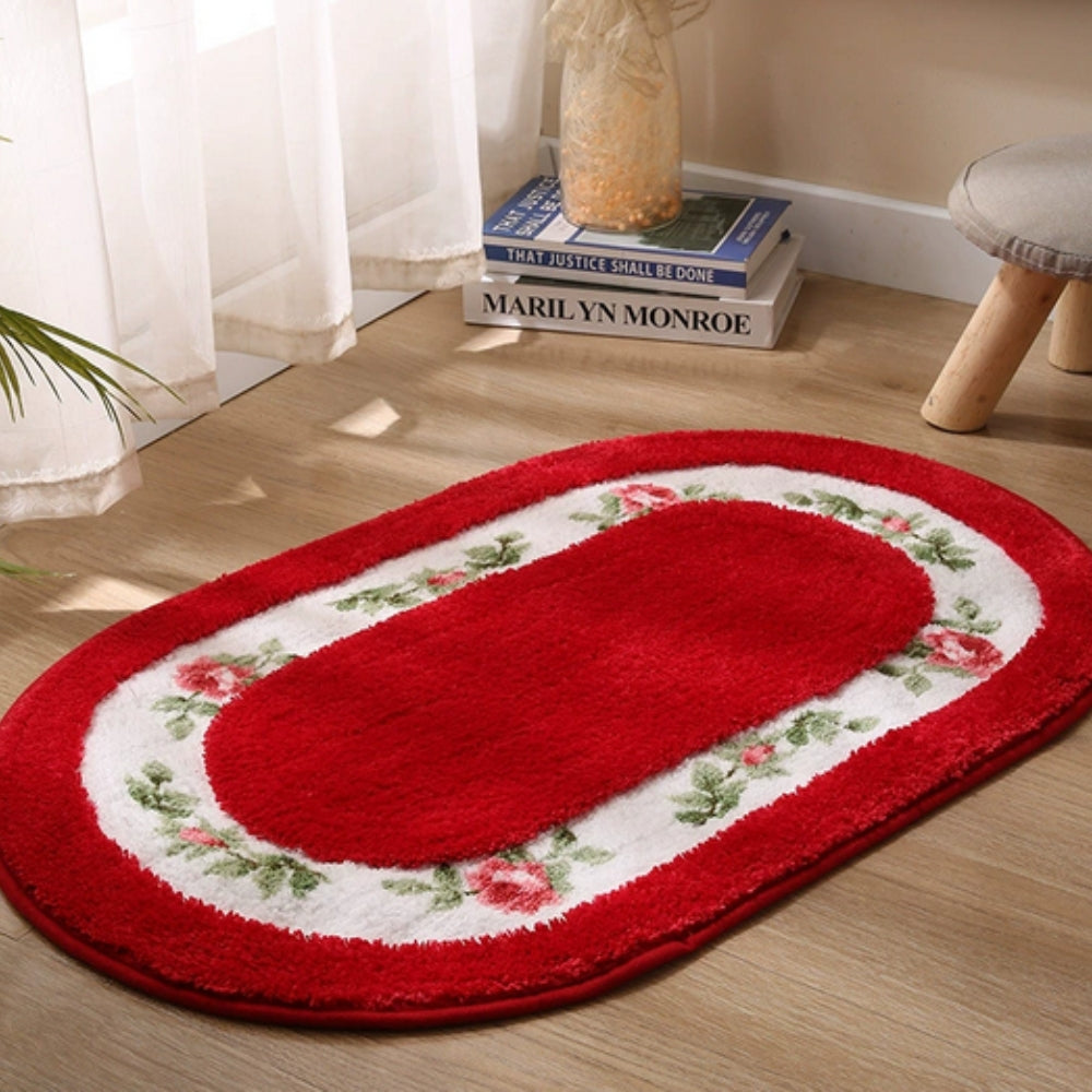 Floral Oval Bath Mat - Plush Microfibre Rug - Elegant Style - Image 6