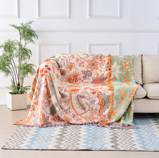 Floral Print Throw Blanket - Boho Style Cotton Blend - Decorative & Comfortable - Image 1