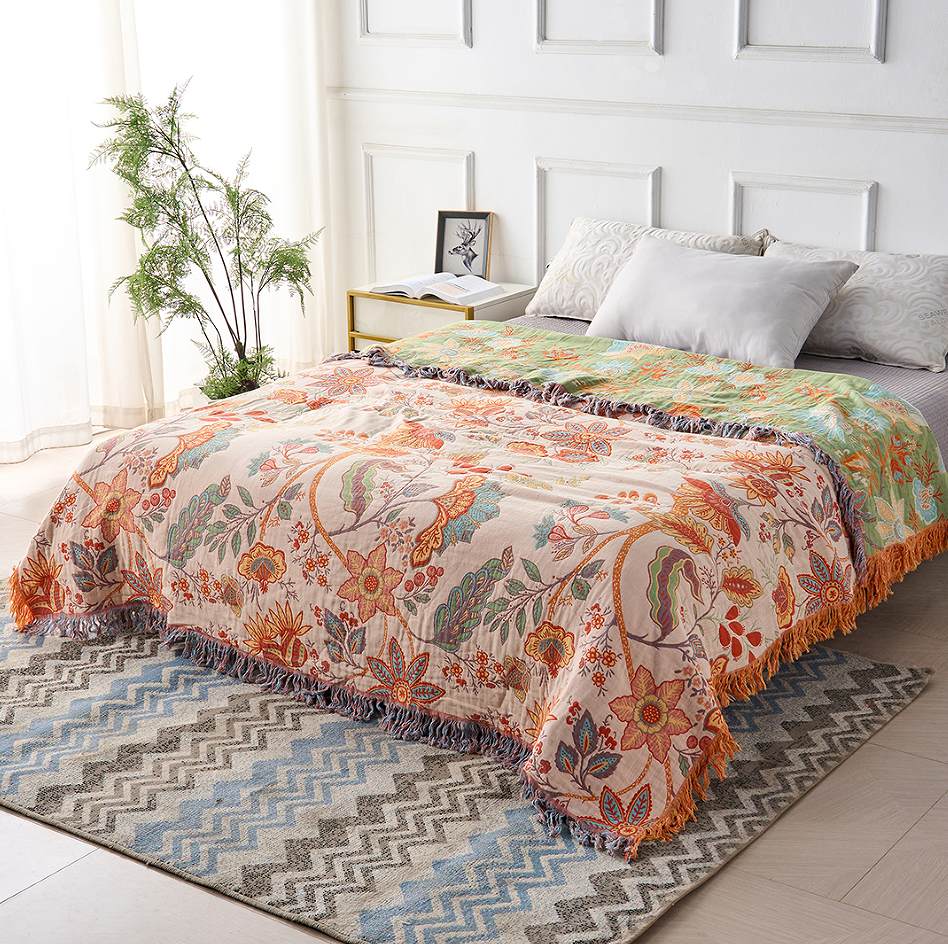 Floral Print Throw Blanket - Boho Style Cotton Blend - Decorative & Comfortable - Image 3