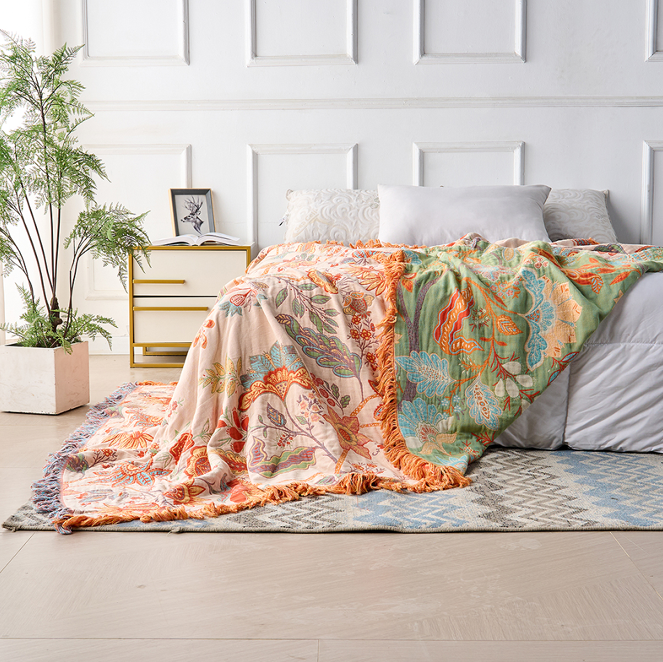 Floral Print Throw Blanket - Boho Style Cotton Blend - Decorative & Comfortable - Image 4
