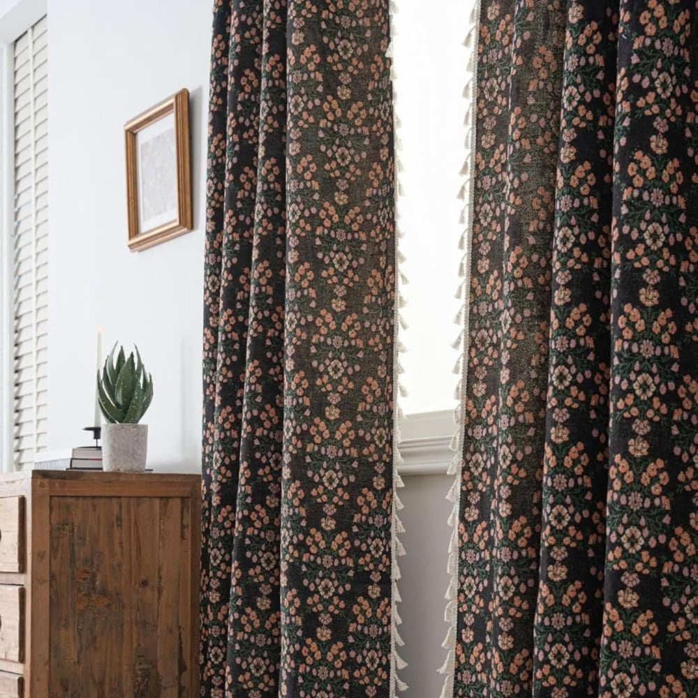 Floral Weave Tassel Curtain - Decorative Window Panel - Elegant Fabric Drape - Image 2