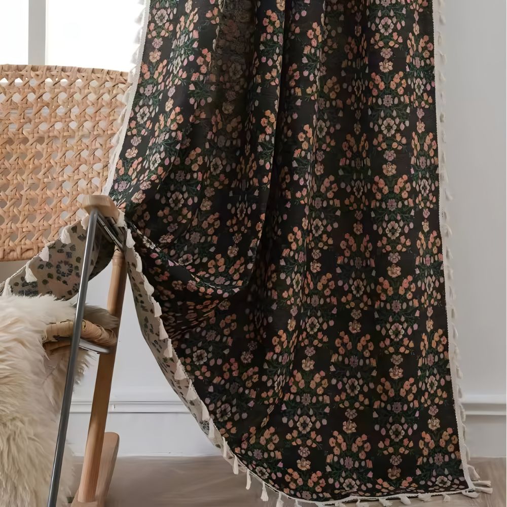 Floral Weave Tassel Curtain - Decorative Window Panel - Elegant Fabric Drape - Image 5
