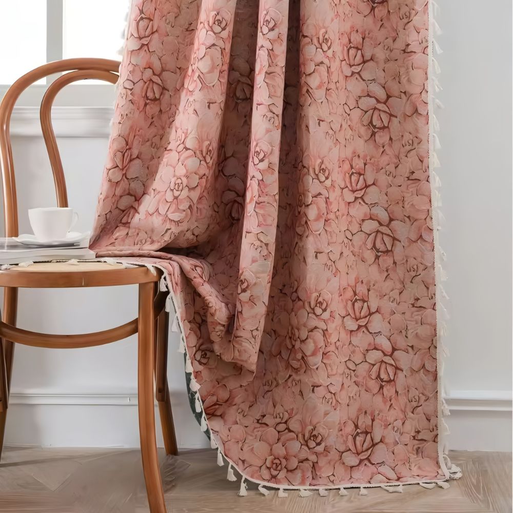 Floral Weave Tassel Curtain - Decorative Window Panel - Elegant Fabric Drape - Image 7