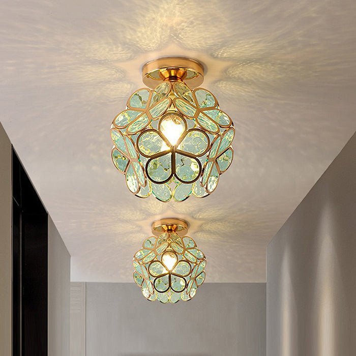 Flower Glass Ceiling Lamp - Floral Design Flush Mount - Hallway Lighting - Image 1