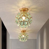 Flower Glass Ceiling Lamp - Floral Design Flush Mount - Hallway Lighting