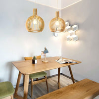 Geometric Pendant Light - Wood Finish - Contemporary Style Ceiling Lamp