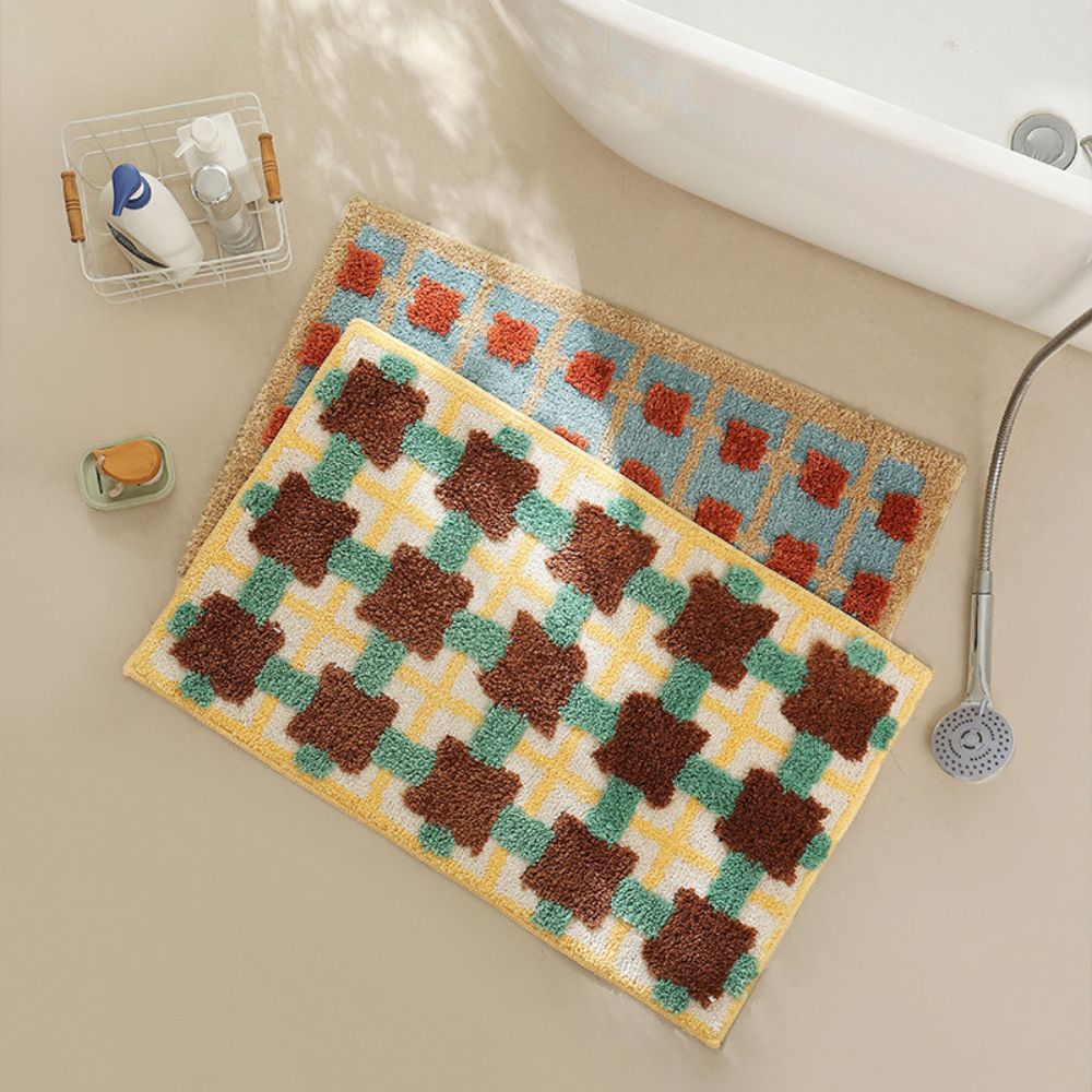 Geometric Plush Bath Mat - Moroccan Retro Style - 80x50cm - Image 1