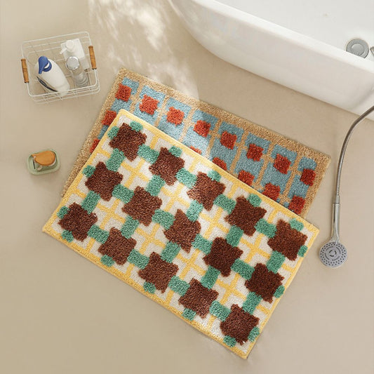 Geometric Plush Bath Mat - Moroccan Retro Style - 80x50cm - Image 1
