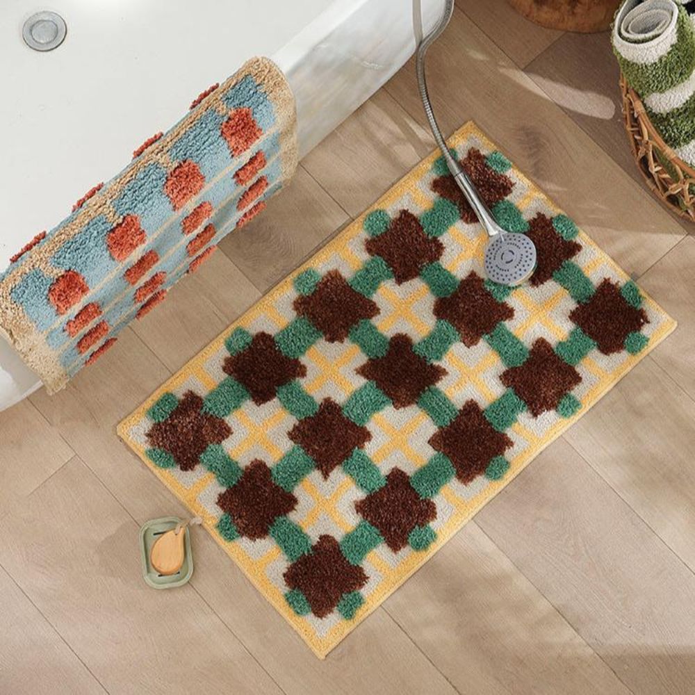 Geometric Plush Bath Mat - Moroccan Retro Style - 80x50cm - Image 5