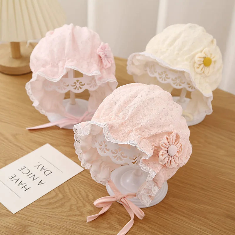Girls' Lace Ruffle Baby Bonnet Hat - Breathable Summer Infant Sun Cap
