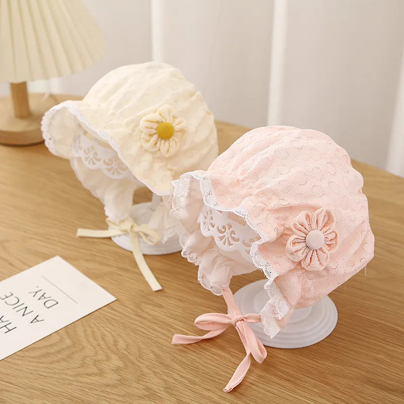 Girls' Lace Ruffle Baby Bonnet Hat - Breathable Summer Infant Sun Cap
