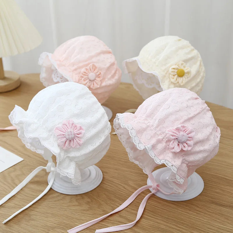 Girls' Lace Ruffle Baby Bonnet Hat - Breathable Summer Infant Sun Cap