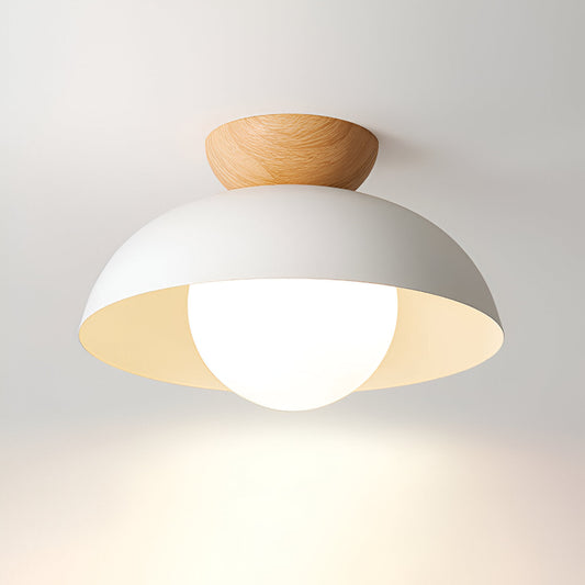 Glass Dome Ceiling Light - Iron and Wood Fixture - Modern Minimalist Style - Image 1