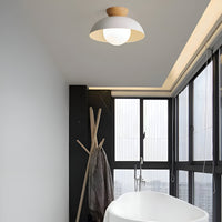 Glass Dome Ceiling Light - Iron and Wood Fixture - Modern Minimalist Style