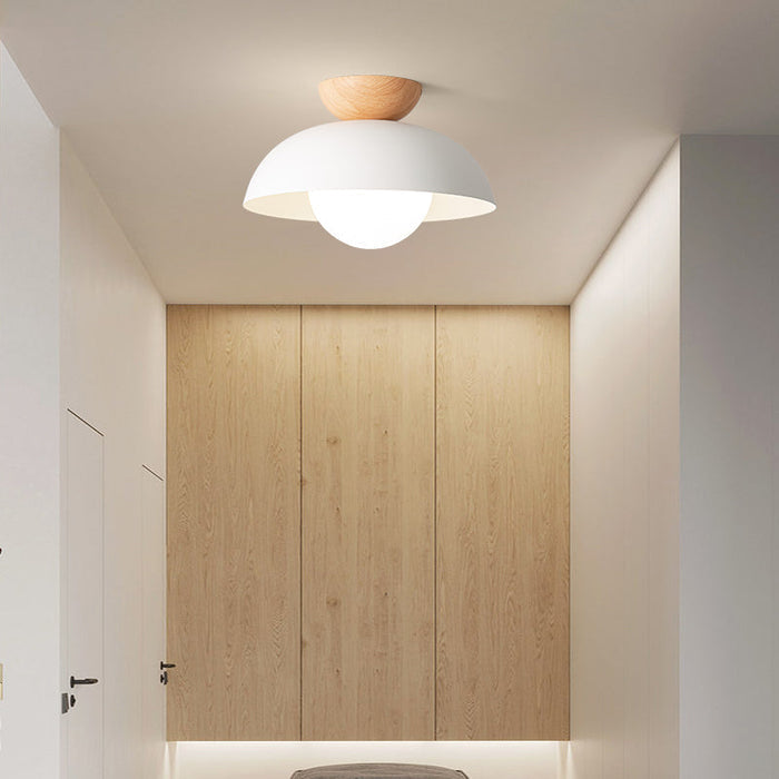 Glass Dome Ceiling Light - Iron and Wood Fixture - Modern Minimalist Style - Image 4