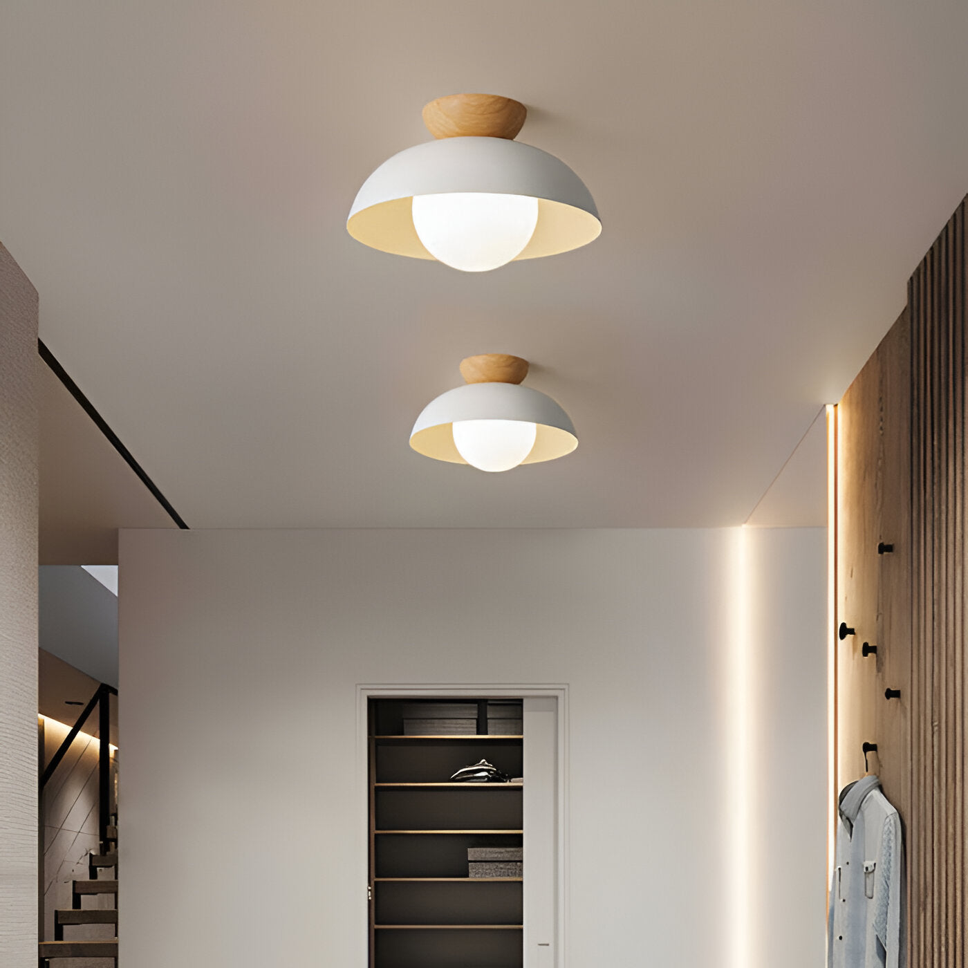 Glass Dome Ceiling Light - Iron and Wood Fixture - Modern Minimalist Style - Image 5