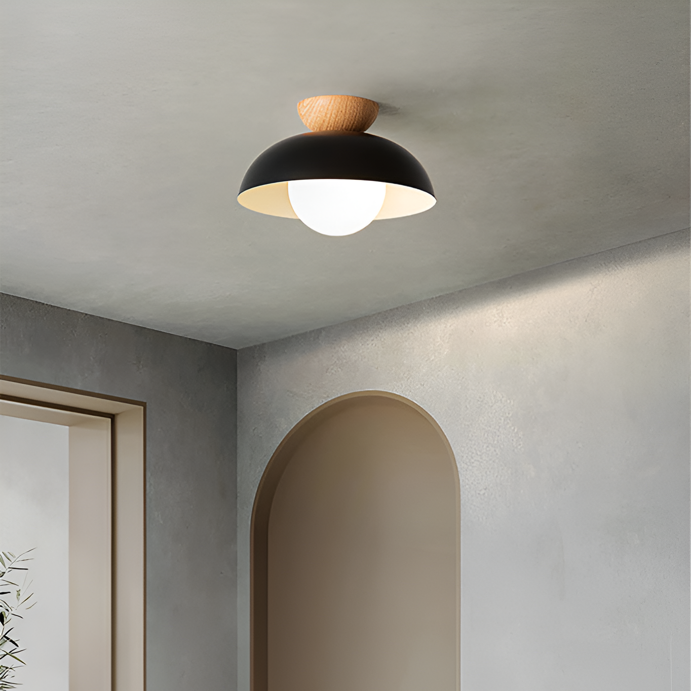 Glass Dome Ceiling Light - Iron and Wood Fixture - Modern Minimalist Style - Image 6