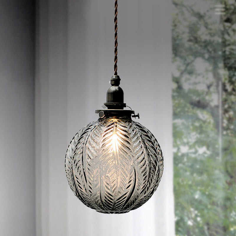 Glass Globe Pendant Light - Leaf Pattern - Modern Style - Hanging Lamp - Image 1