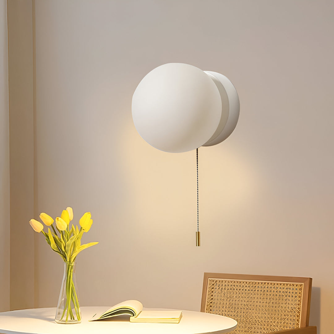 Glass Globe Wall Sconce - Minimalist Style - LED Lighting - Pull Cord Lamp - Image 4