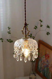 Glass Pendant Light - Crystal Chandelier Style - Copper Accents - Vintage Charm