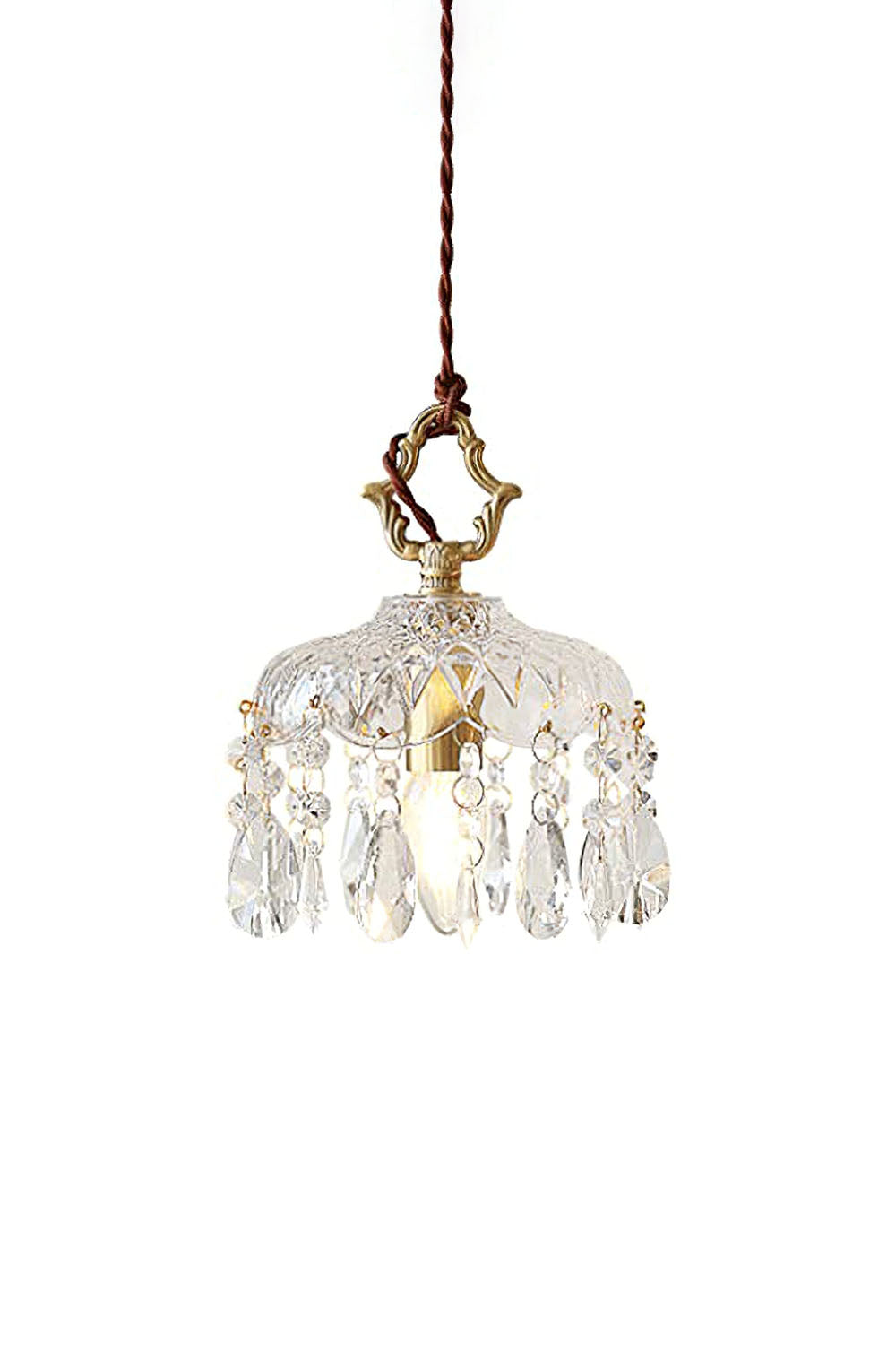 Glass Pendant Light - Crystal Chandelier Style - Copper Accents - Vintage Charm - Image 2