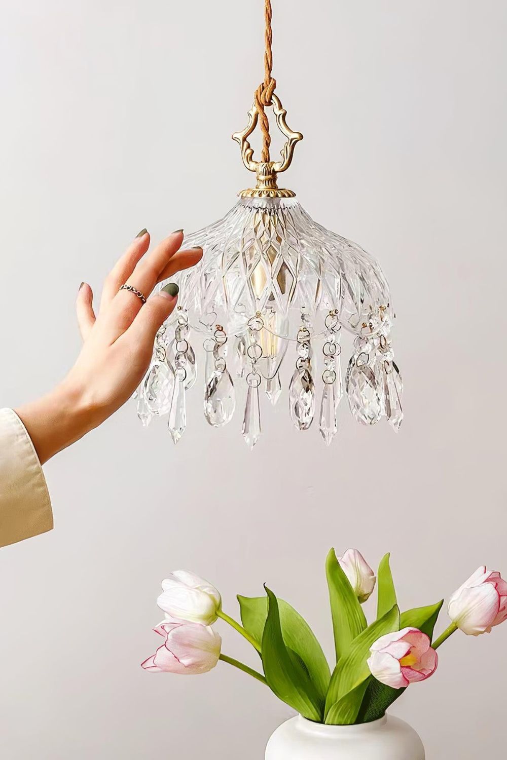 Glass Pendant Light - Crystal Chandelier Style - Copper Accents - Vintage Charm - Image 4
