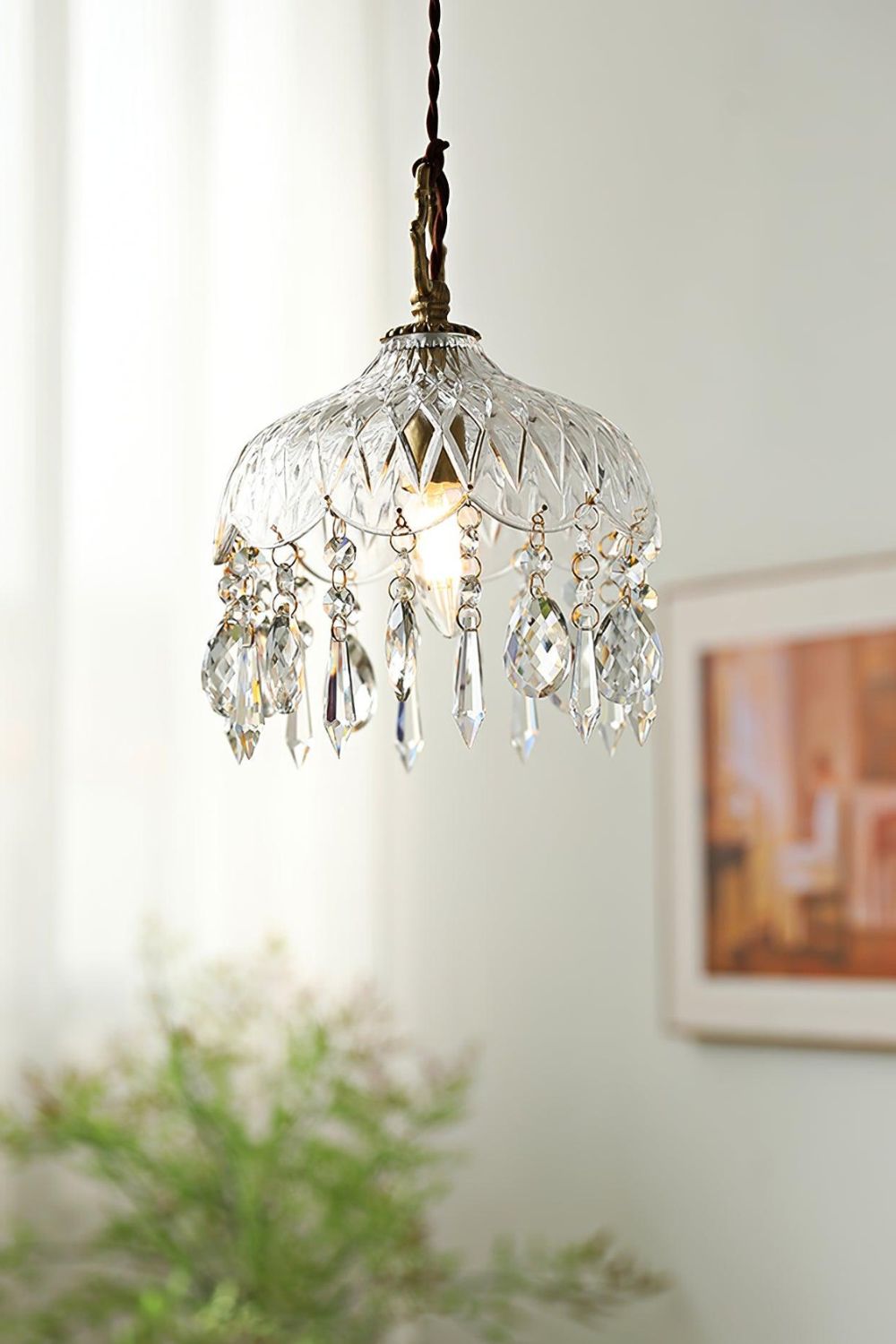 Glass Pendant Light - Crystal Chandelier Style - Copper Accents - Vintage Charm - Image 5