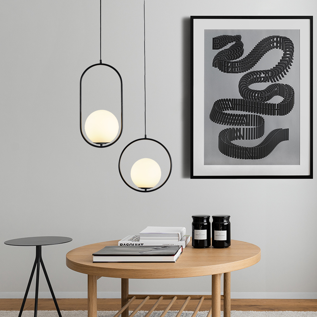 Globe Pendant Light - Brass or Black Metal Frame - Modern Industrial Hanging Lamp - Image 2