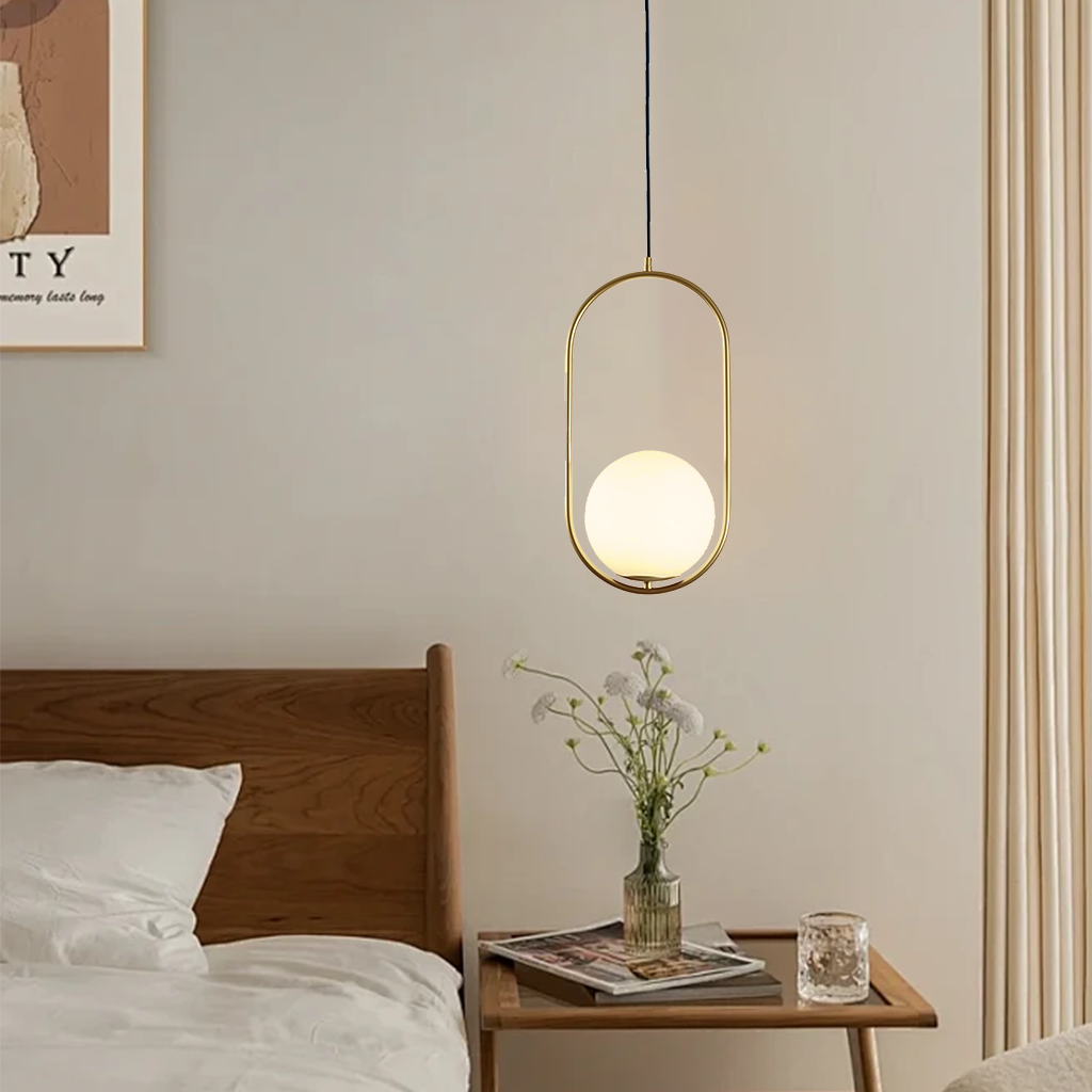 Globe Pendant Light - Brass or Black Metal Frame - Modern Industrial Hanging Lamp - Image 3