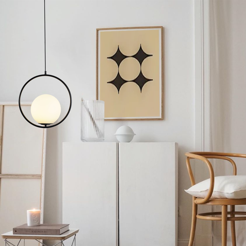 Globe Pendant Light - Brass or Black Metal Frame - Modern Industrial Hanging Lamp - Image 4