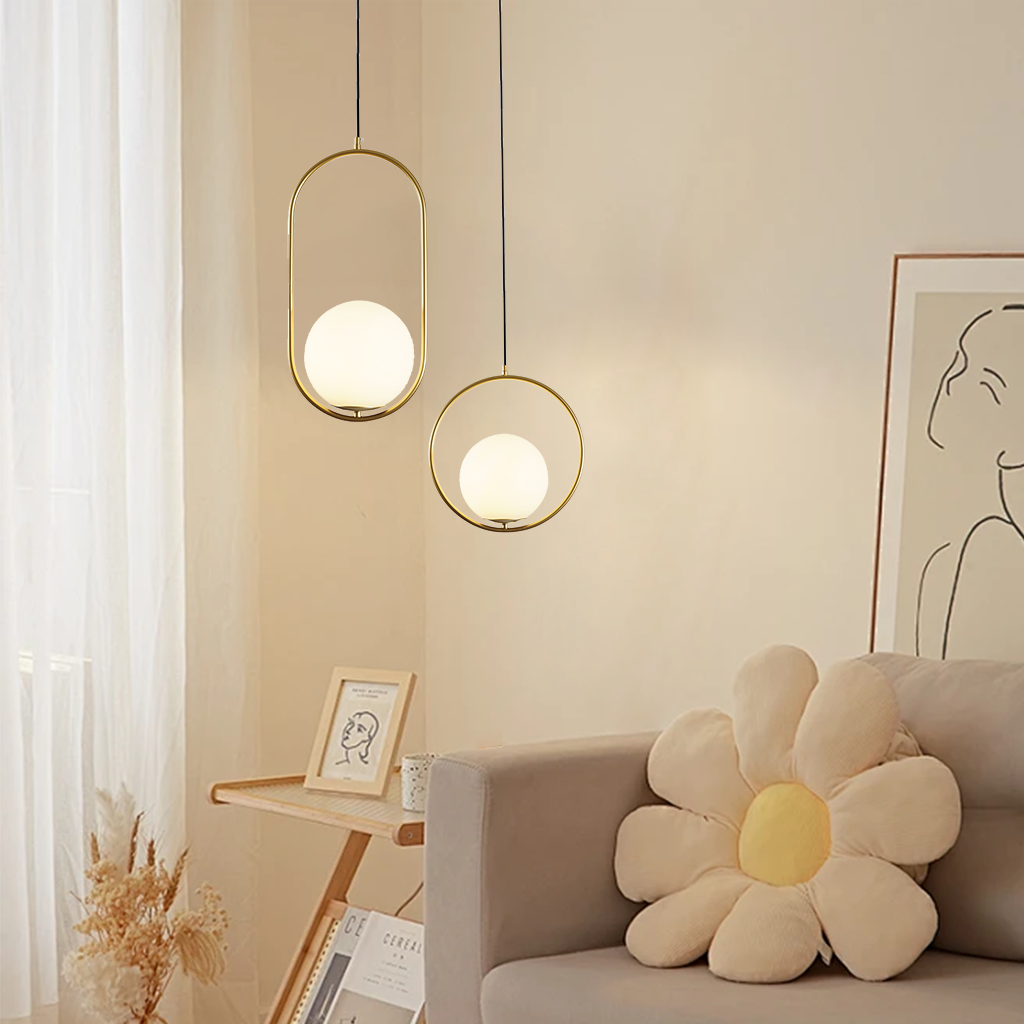 Globe Pendant Light - Brass or Black Metal Frame - Modern Industrial Hanging Lamp - Image 5