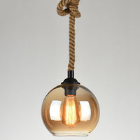 Globe Pendant Light - Hemp Rope - Blown Glass - Stylish Fixture