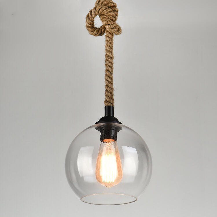 Globe Pendant Light - Hemp Rope - Blown Glass - Stylish Fixture - Image 2