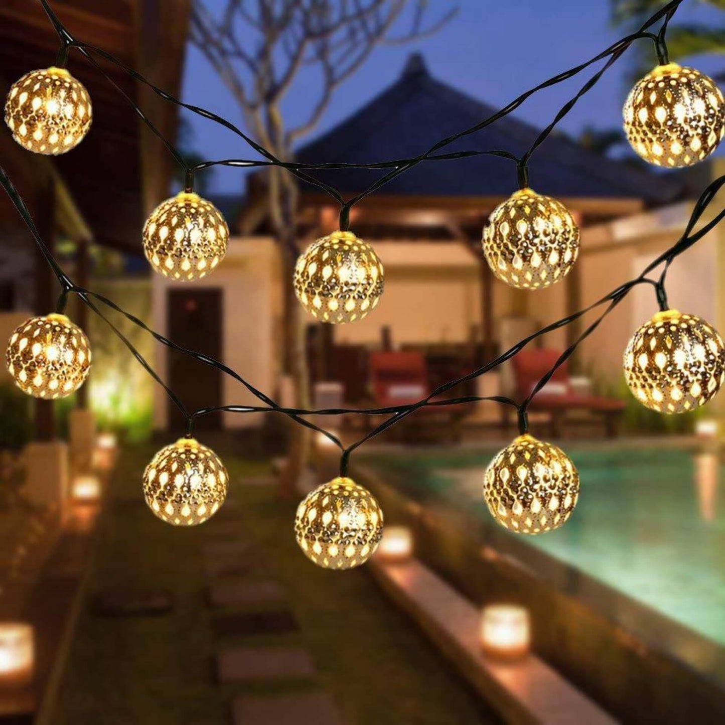 Globe String Lights - Metal - Solar Powered - Elegant Outdoor Lighting - Image 2