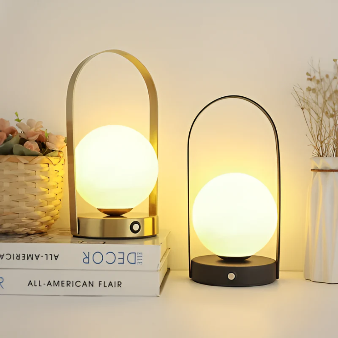 Globe Table Lamp - Metal and Glass - LED Rechargeable - Modern Style - Image 1