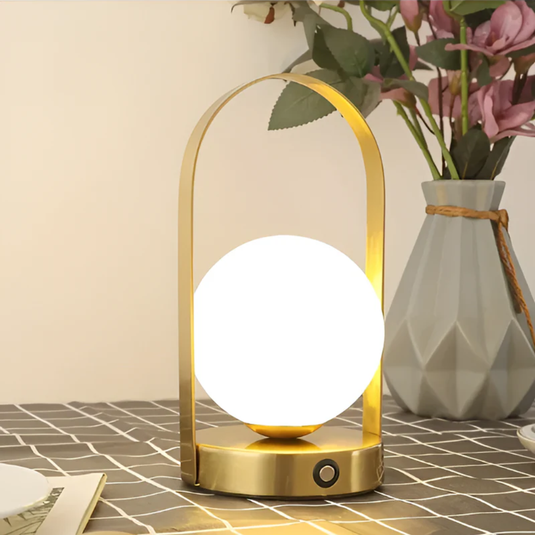 Globe Table Lamp - Metal and Glass - LED Rechargeable - Modern Style - Image 5