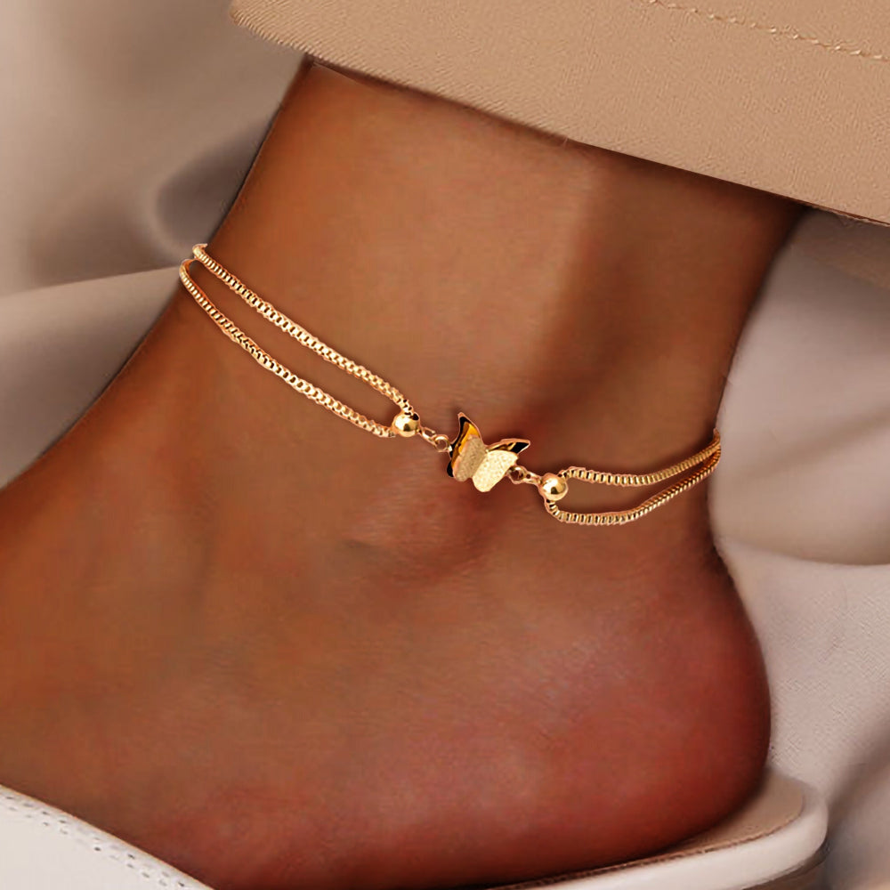Gold Butterfly Charm Anklet – 18K Gold Plated Stainless Steel, Perfect for Everyday Wear