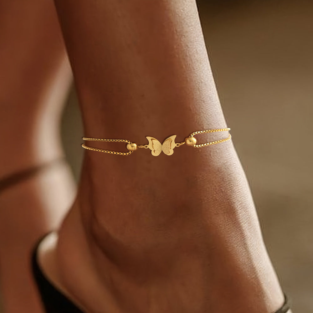 Gold Butterfly Charm Anklet – 18K Gold Plated Stainless Steel, Perfect for Everyday Wear