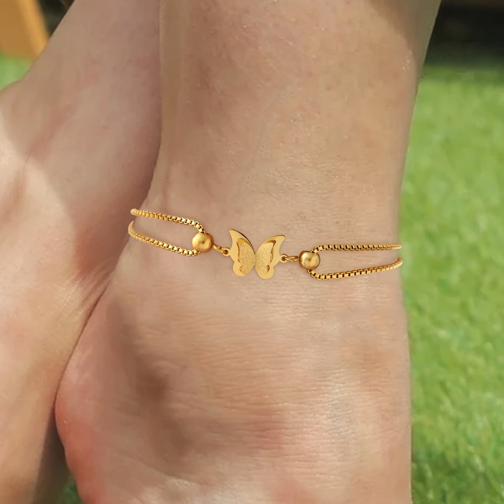 Gold Butterfly Charm Anklet – 18K Gold Plated Stainless Steel, Perfect for Everyday Wear