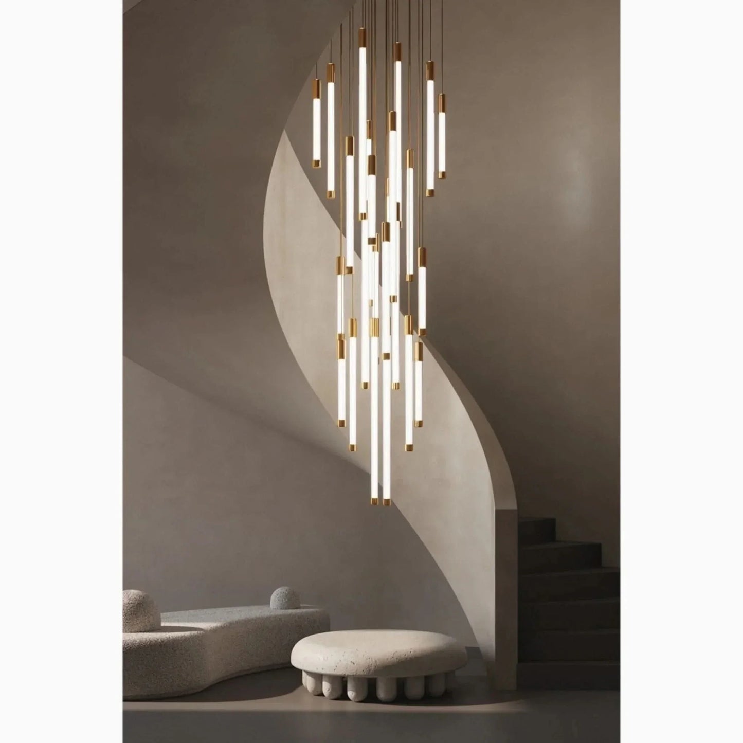 Gold LED Staircase Chandelier – Modern Pendant Light