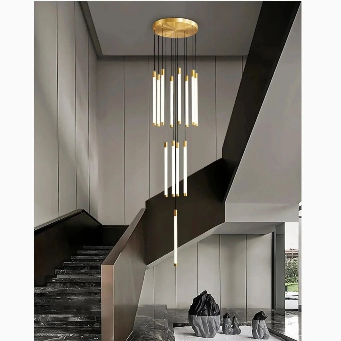 Gold LED Staircase Chandelier – Modern Pendant Light