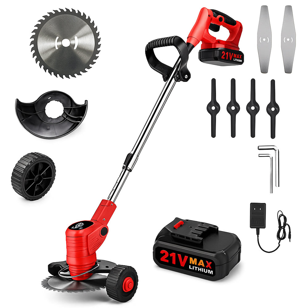 Grass Trimmer & Edger with Wheels, Telescopic Shaft & Battery