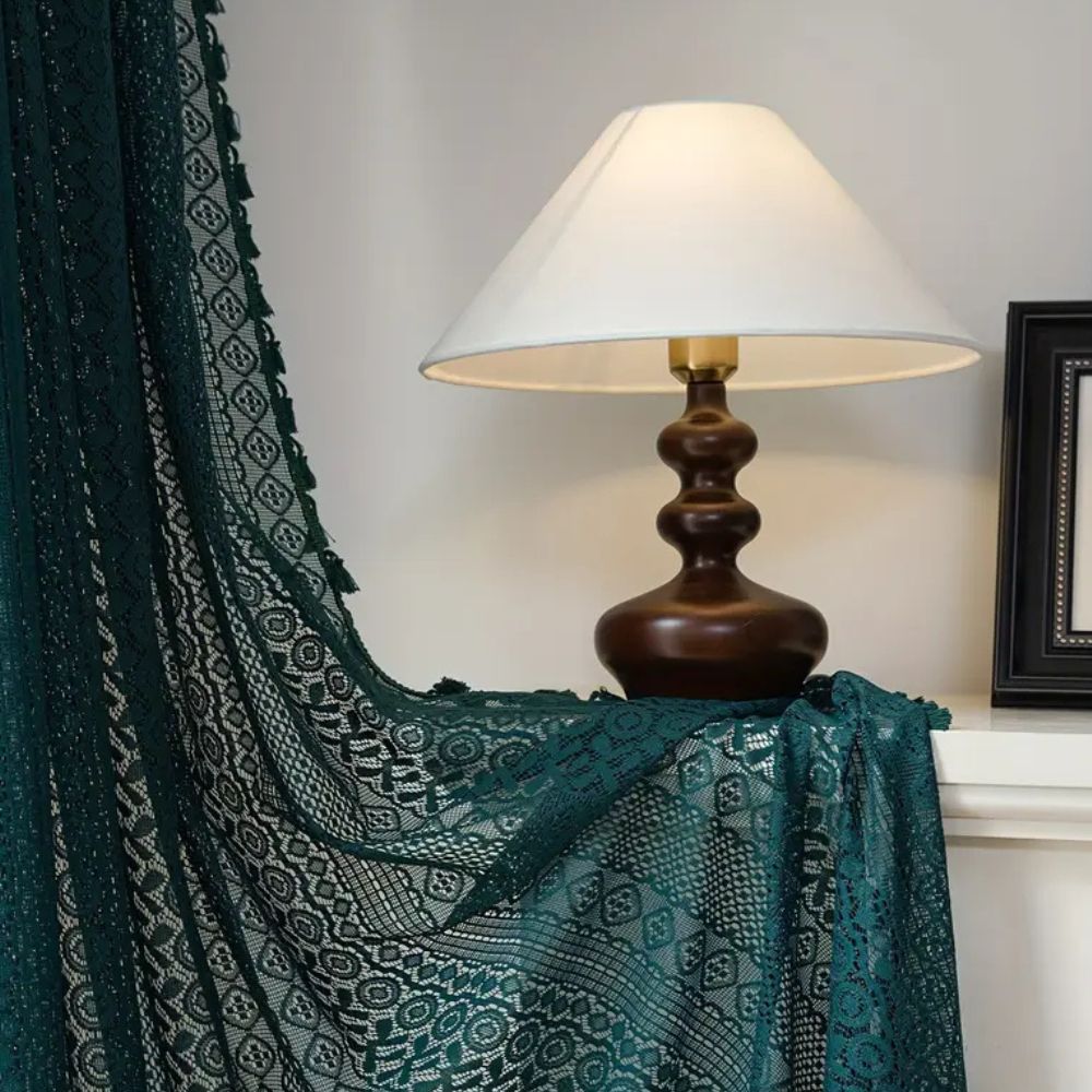 Green Crochet Lace Curtain - Tassel Accent - Light Filtering Window Treatment - Image 2