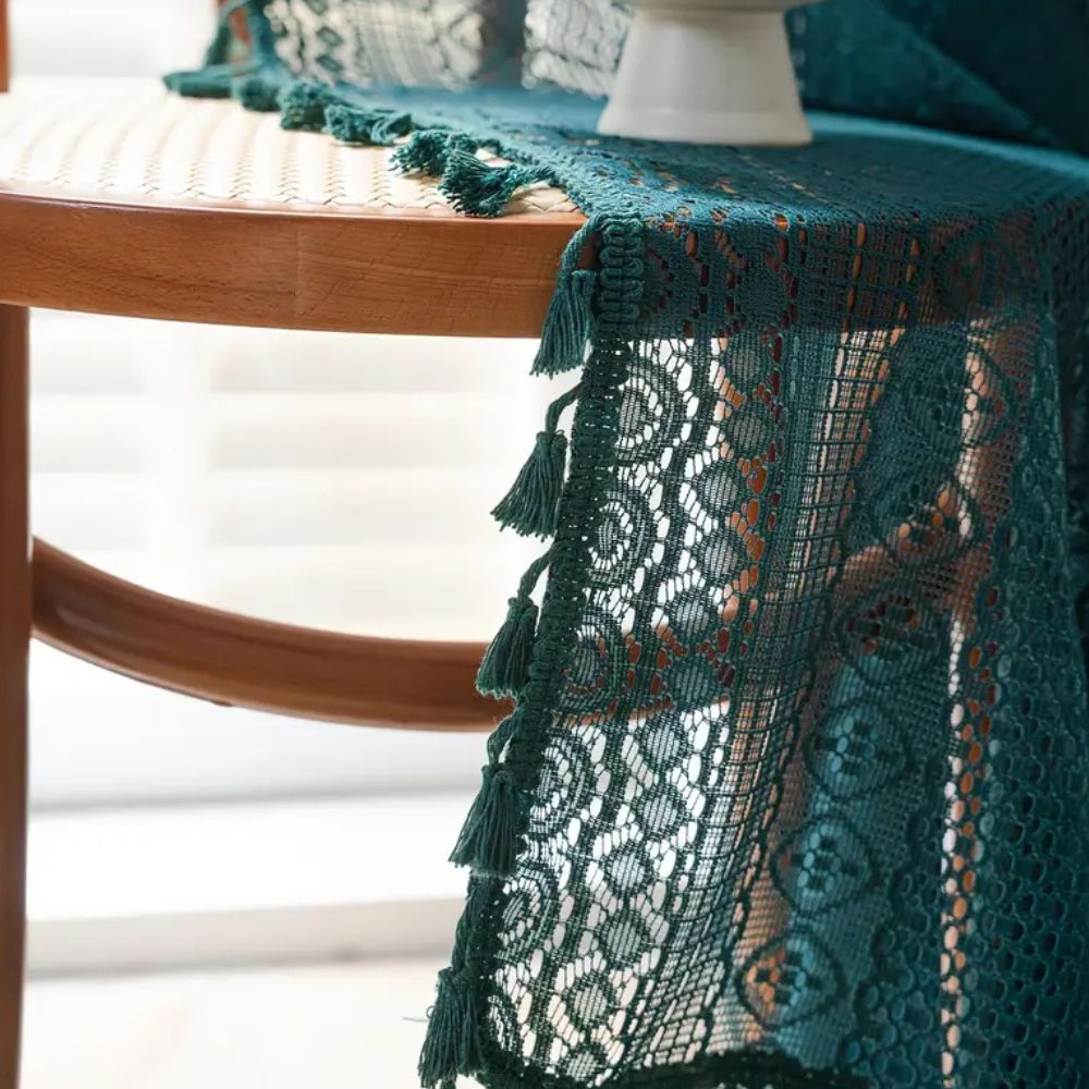 Green Crochet Lace Curtain - Tassel Accent - Light Filtering Window Treatment - Image 3