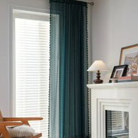 Green Crochet Lace Curtain - Tassel Accent - Light Filtering Window Treatment